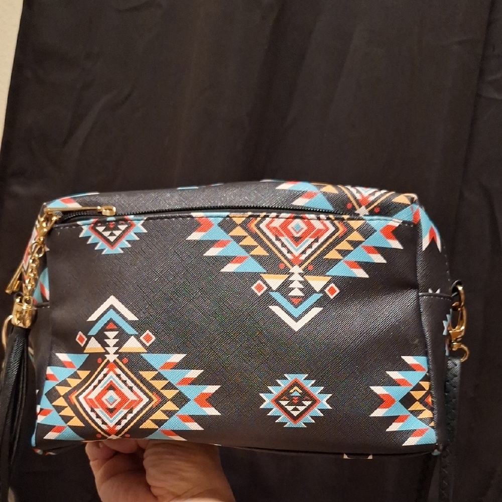 Tribal Patterned Black Crossbody Bag